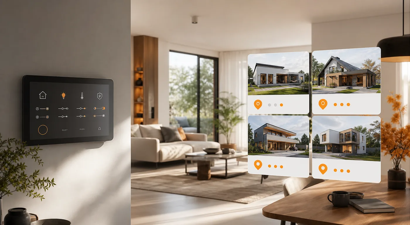 Smarthome Referenzen als Projektübersicht mit Bedienpanel und Projektkarten